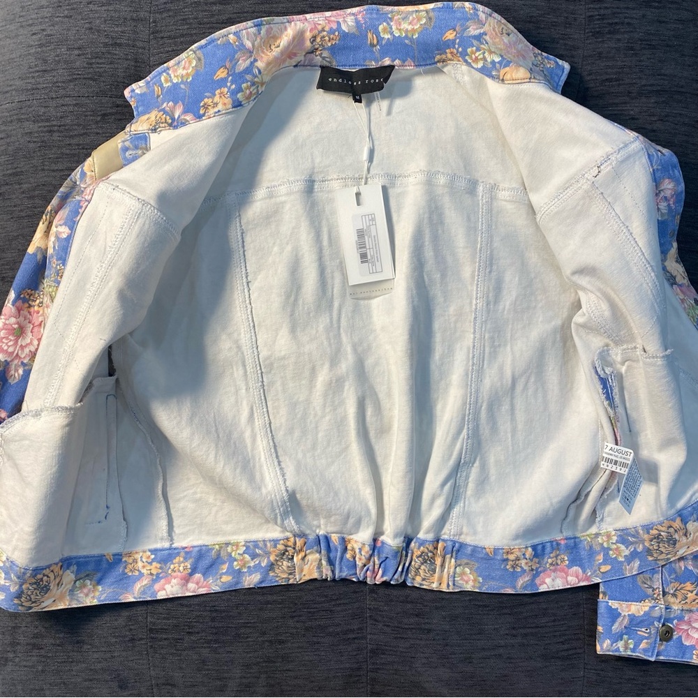 Endless Rose Blue and Tan Floral Jean Jacket - Picture 14 of 16